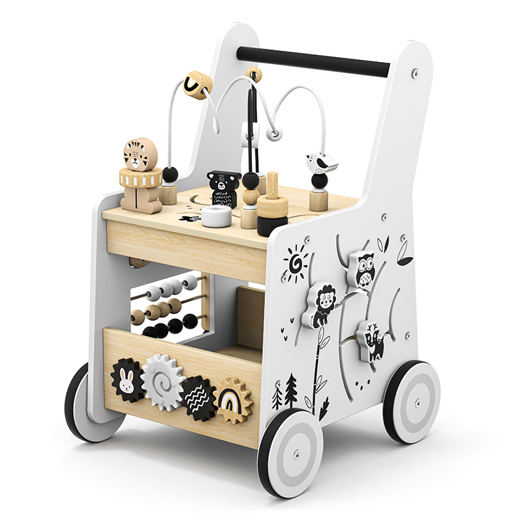 Children's Wooden Multi-functional Walker, Baby Montessori Busy Push Toy